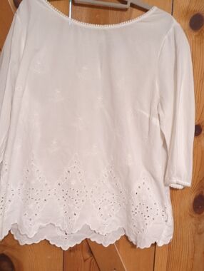 Old Navy Cream Eyelet Scalloped-Hem Blouse